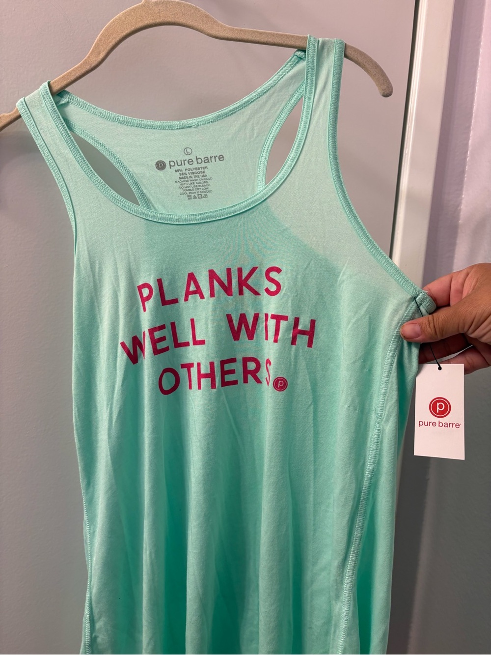 Pure Barre Mint Racerback Tank - "Planks Well With Others" NWT - Picture 2 of 5